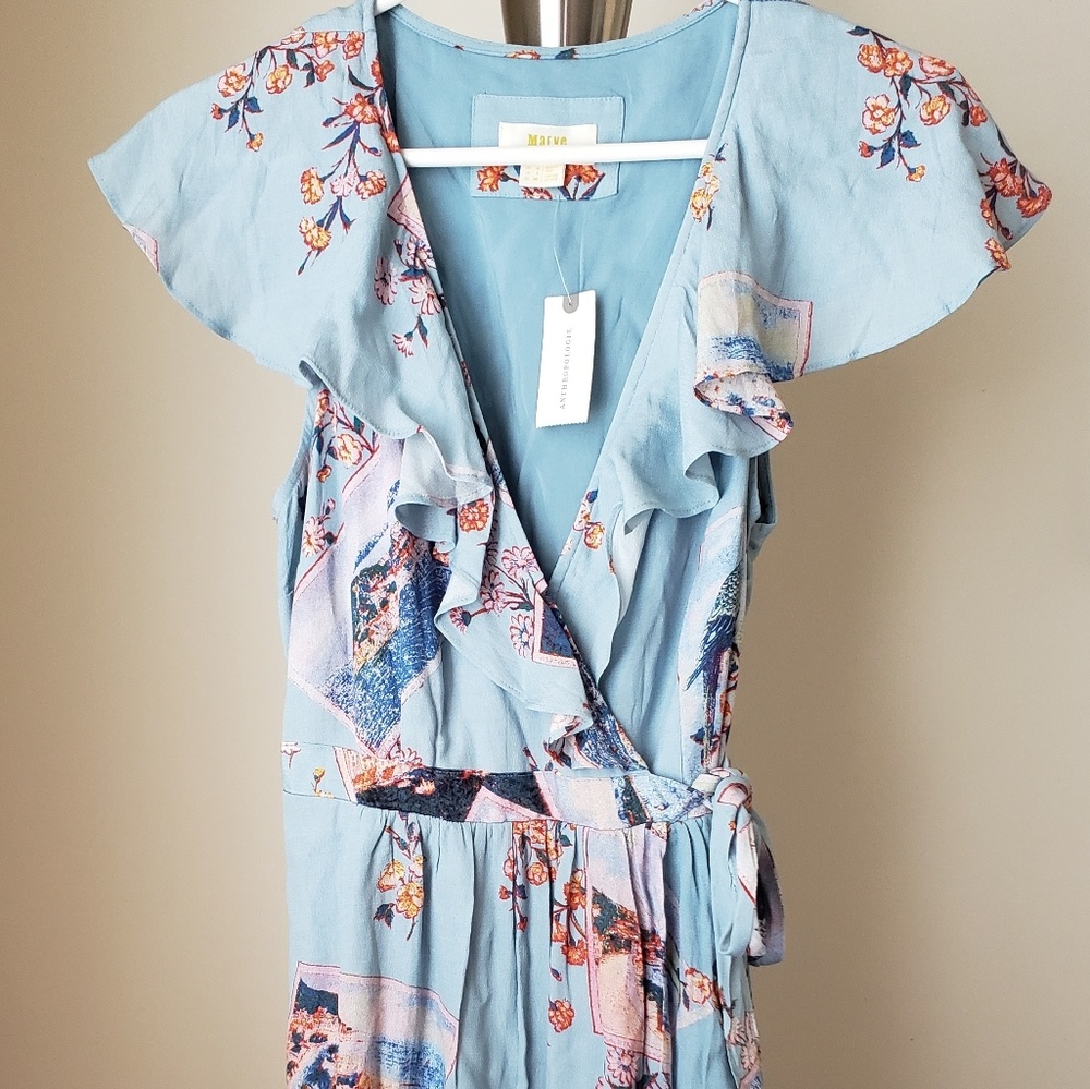 Anthropologie Blue Floral Dress Size 4 NWT
